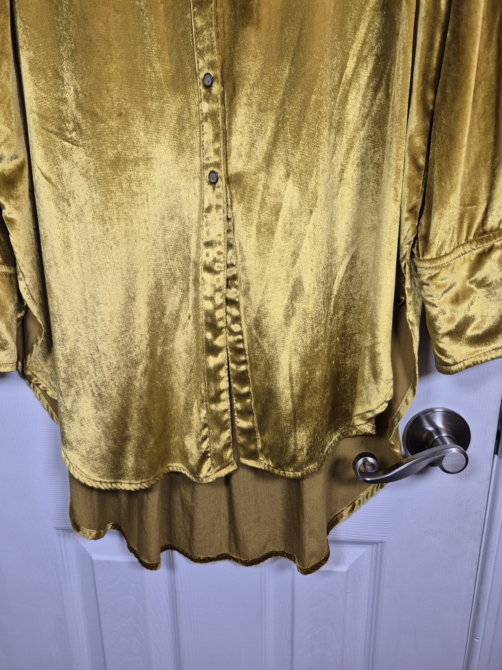 Maeve Anthropologie Gold Velvet Tunic Top Button-Down Oversized Shirt Dress 16 - Picture 5 of 8